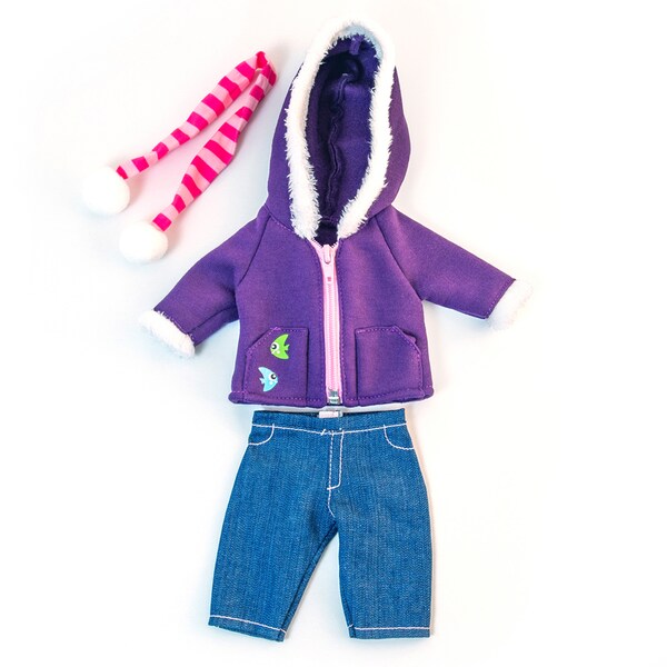 Miniland Educational Doll Clothes, Fits 12-5/8in Dolls, Cold Weather Purple Fleece Set 5005031637 - main